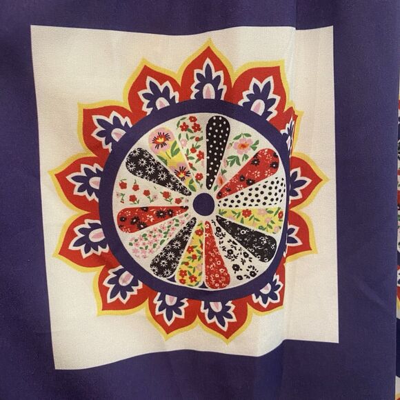 Boho Off Shoulder Maxi Dress Small Purple Geometric Folk Print Ruffle Festival - Picture 7 of 14